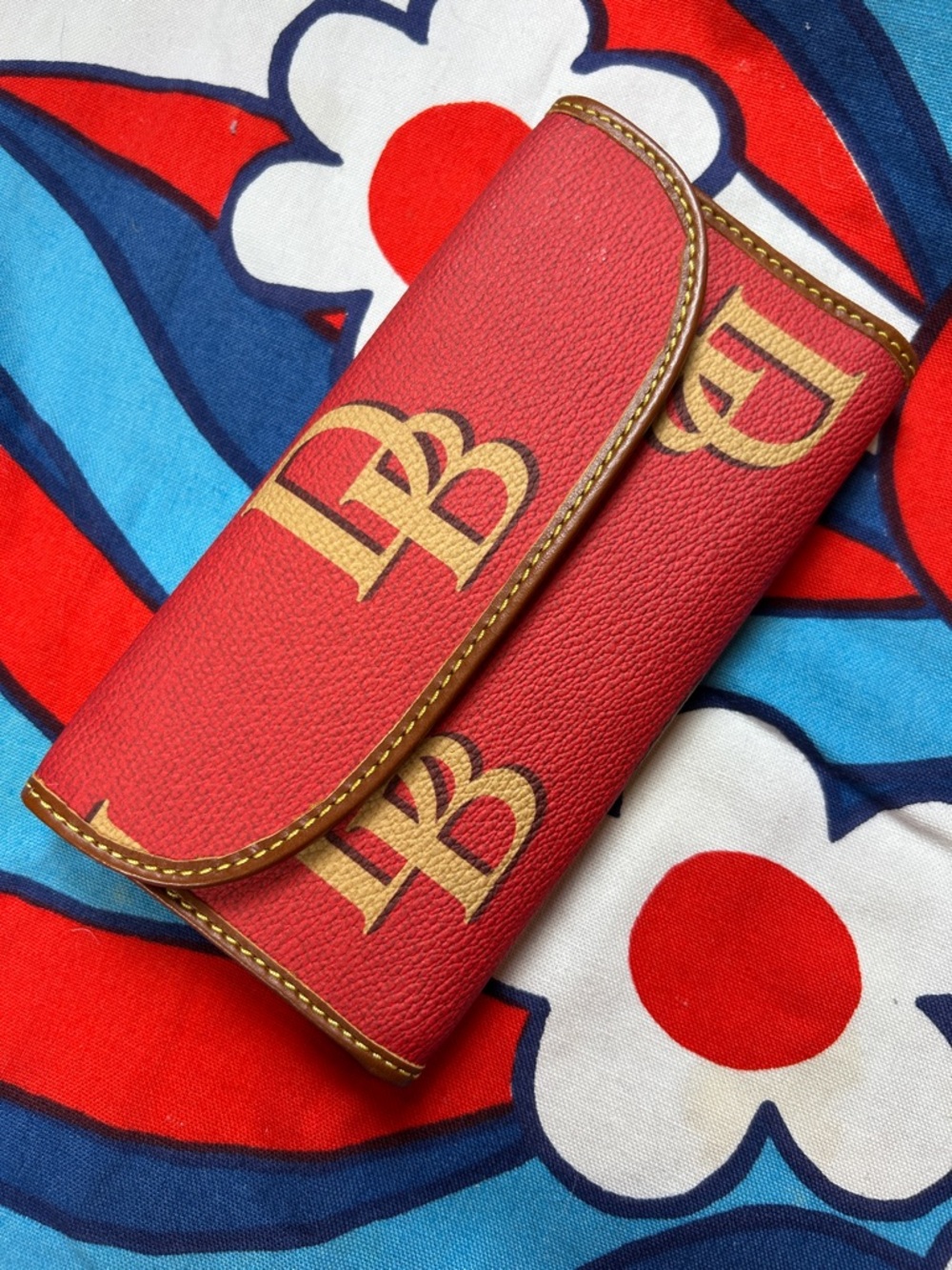 Dooney & Bourke Red & Brown Leather Trifold Wallet